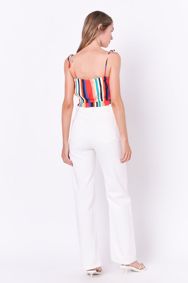 English Factory Rainbow Stripe Top With Tie MULTI