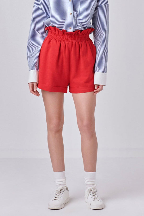 English Factory Red Linen Cuffed Shorts RED