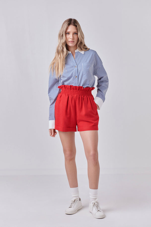 english factory Red Linen Cuffed Shorts RED