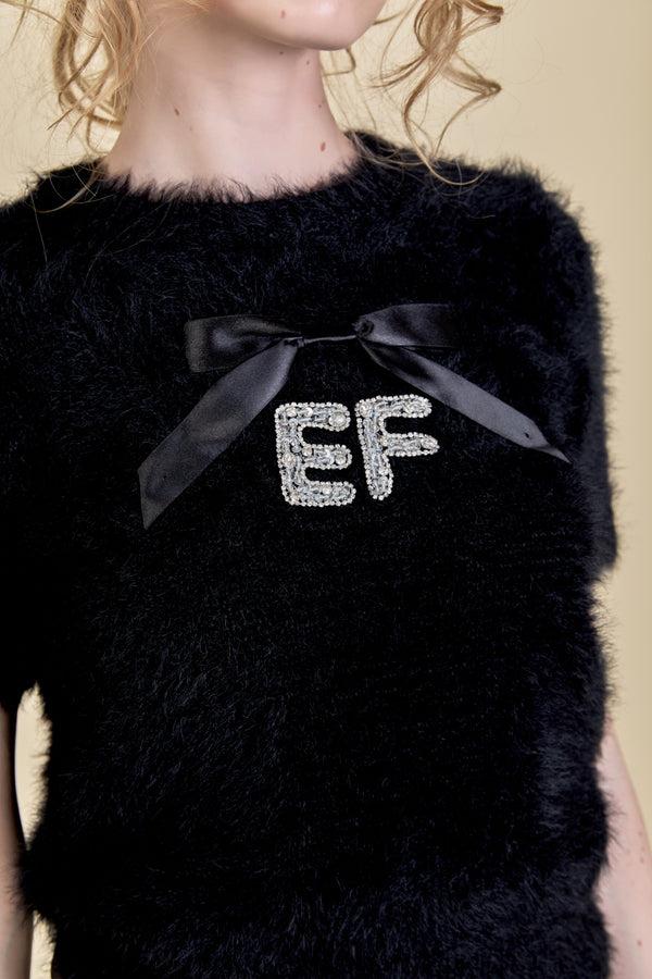 English Factory Rhinestone EF Logo Knit BLACK