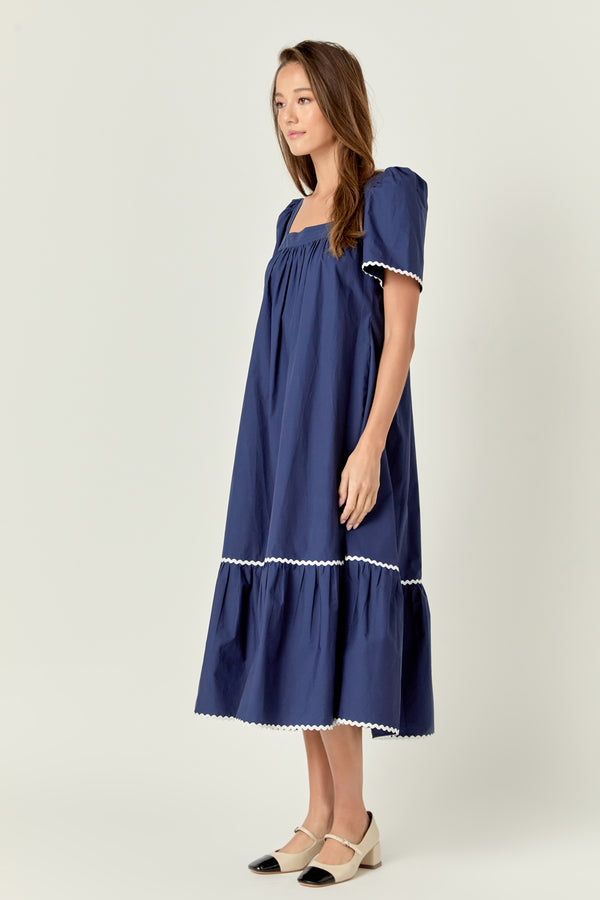 English Factory Ric Rac Midi Dress NAVY