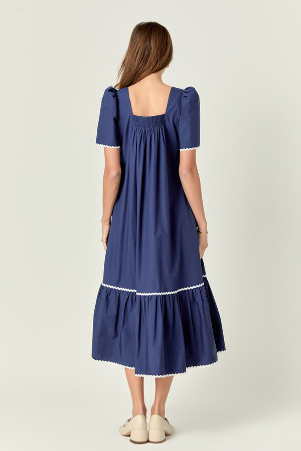English Factory Ric Rac Midi Dress NAVY