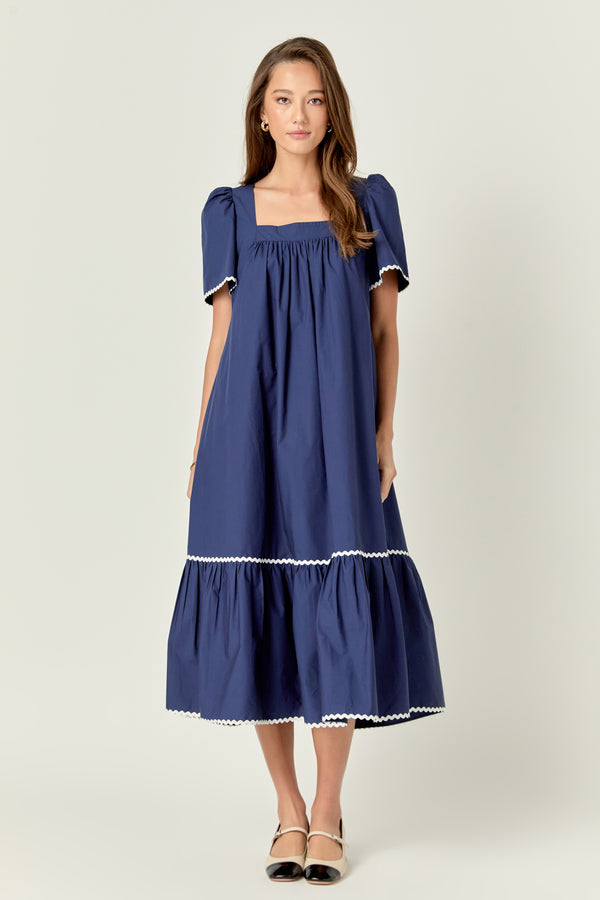 english factory Ric Rac Midi Dress NAVY