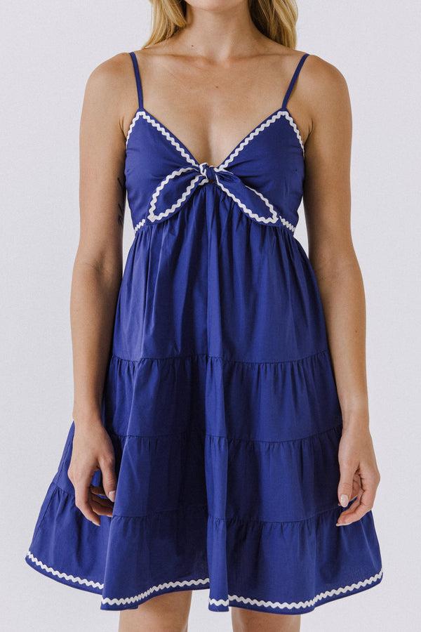 English Factory Ric Rac Tiered Mini Dress NAVY
