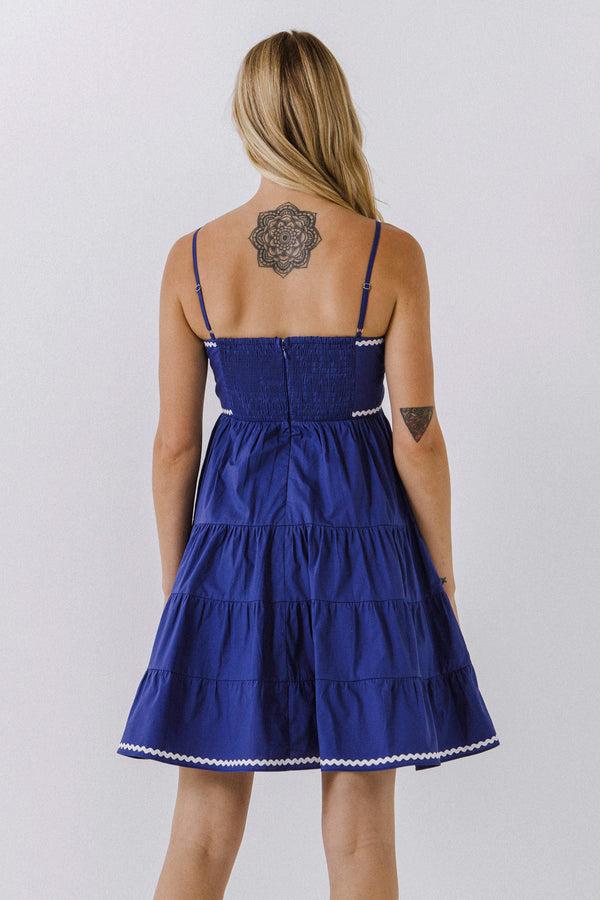 English Factory Ric Rac Tiered Mini Dress NAVY