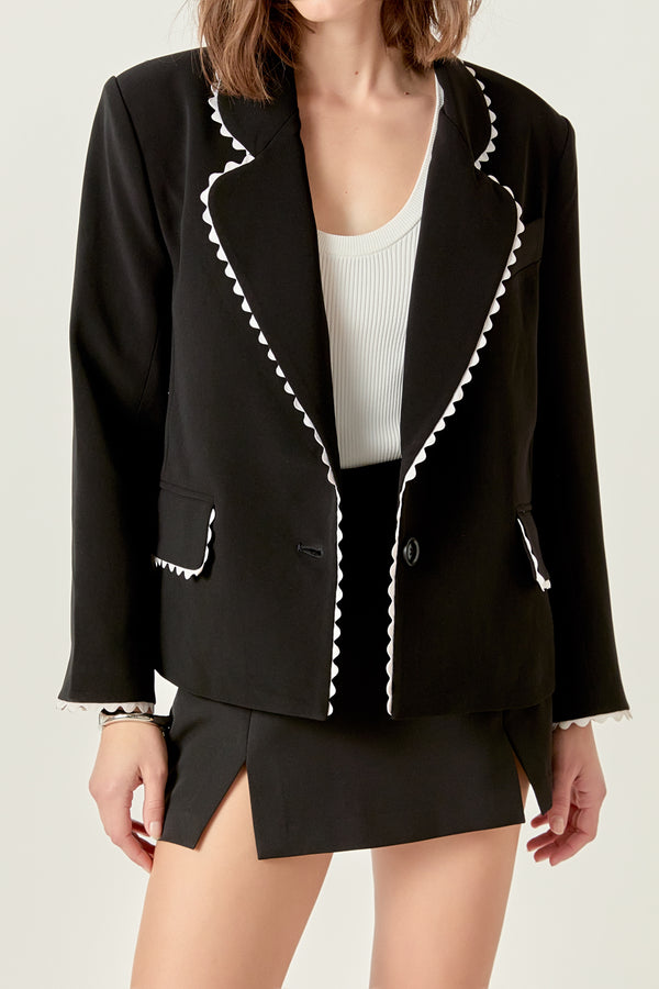 English Factory Rickrack Edge Blazer BLACK/WHITE