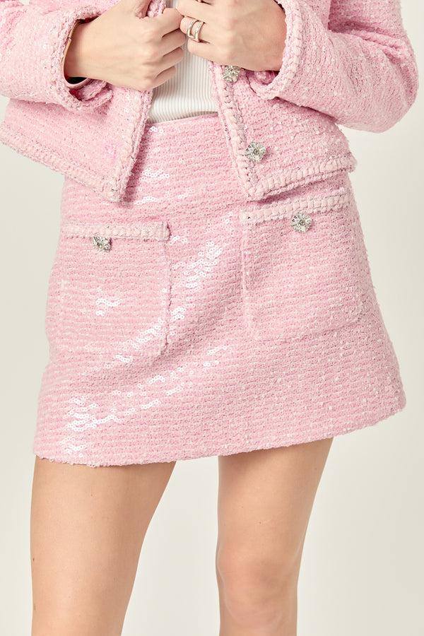 English Factory Robyn Rhinestone Mini Skirt PINK