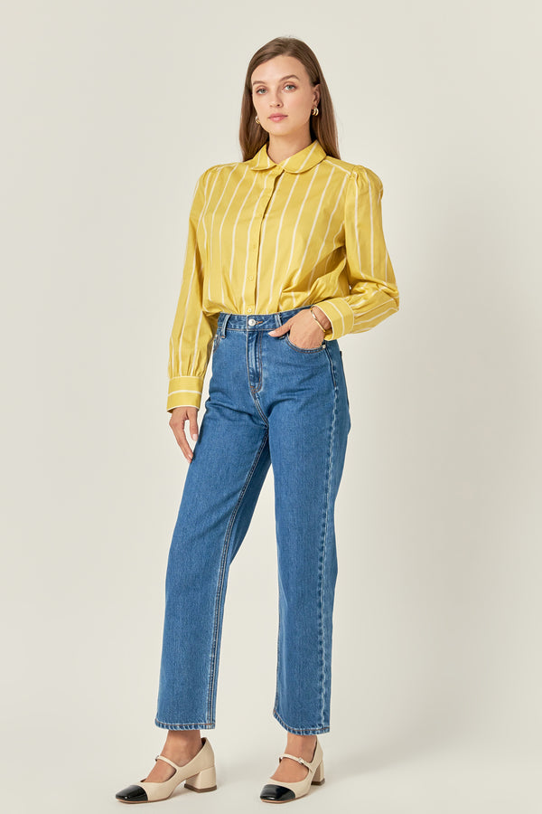 English Factory Round Collar Stripe Shirt MUSTARD