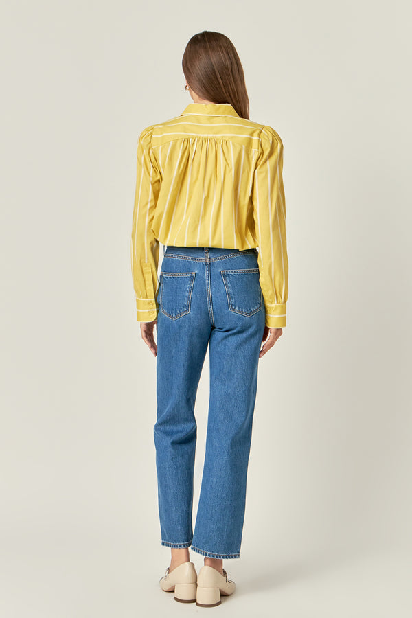 English Factory Round Collar Stripe Shirt MUSTARD