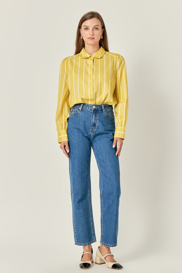 english factory Round Collar Stripe Shirt MUSTARD