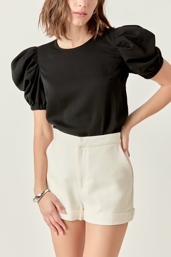English Factory Ruched Puff Sleeve Top BLACK