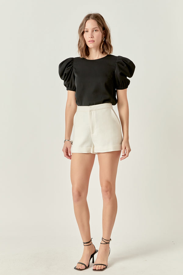 English Factory Ruched Puff Sleeve Top BLACK