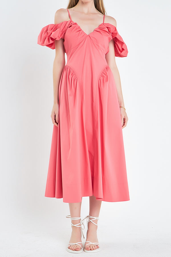 English Factory Ruched Sleeve Midi Dress PINK