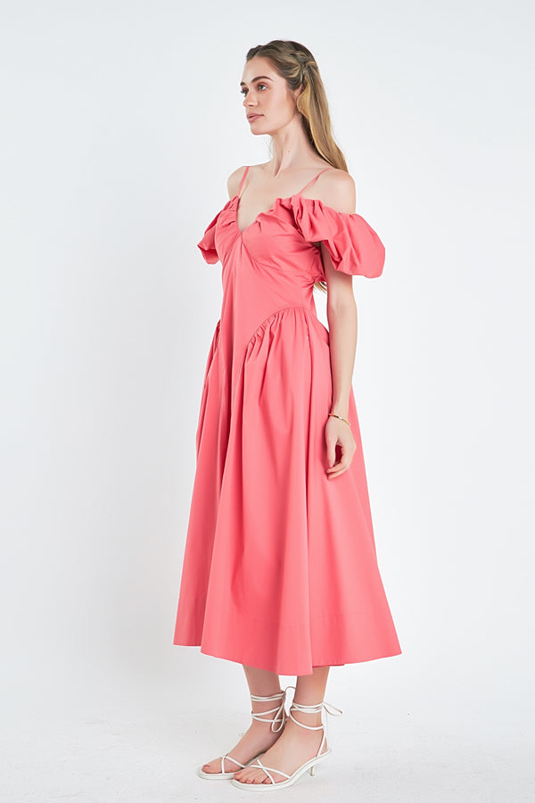 English Factory Ruched Sleeve Midi Dress PINK