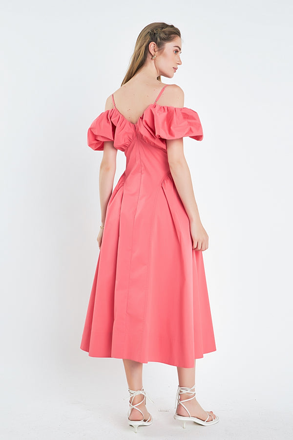 English Factory Ruched Sleeve Midi Dress PINK