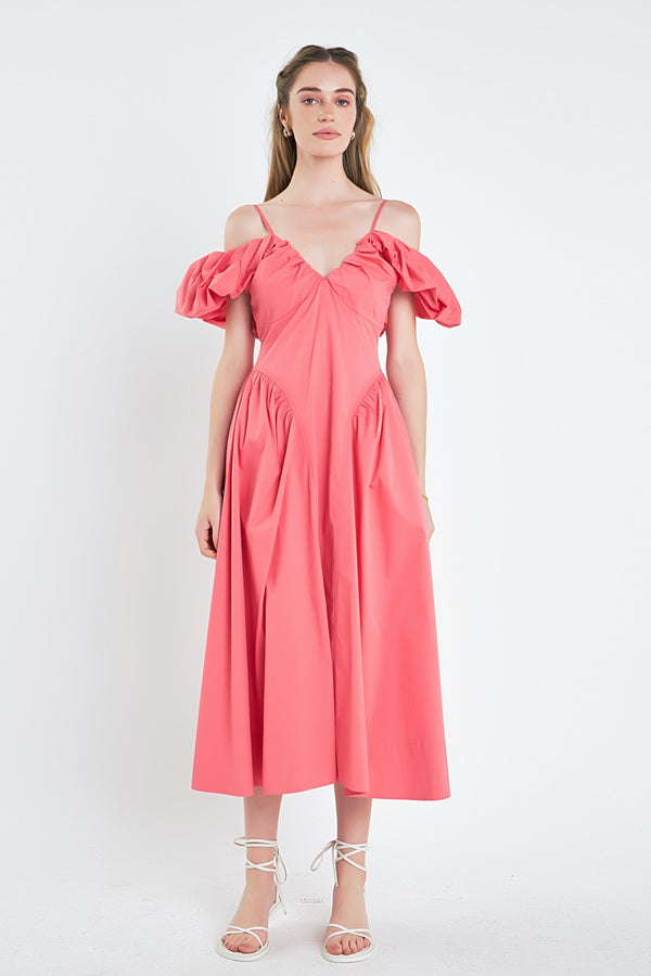 english factory Ruched Sleeve Midi Dress PINK