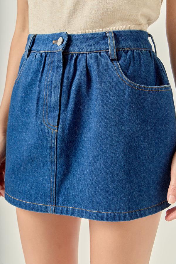 English Factory Ruffle Denim Skort DARK DENIM