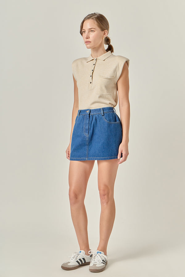 English Factory Ruffle Denim Skort DARK DENIM
