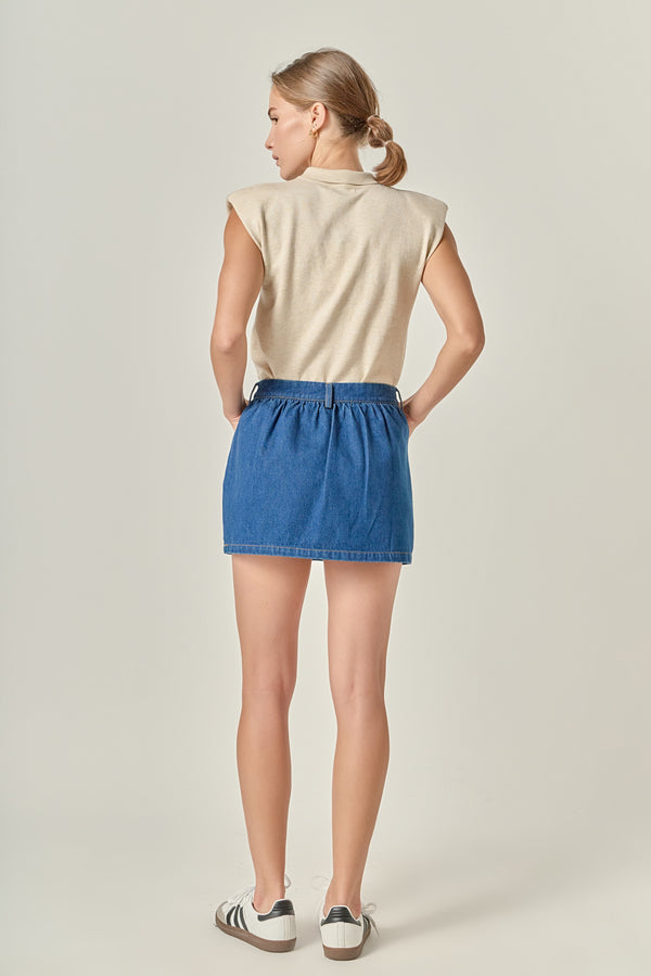 English Factory Ruffle Denim Skort DARK DENIM