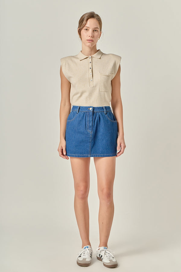 english factory Ruffle Denim Skort DARK DENIM