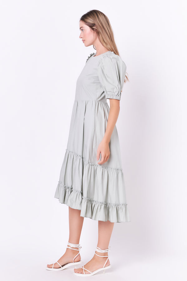 English Factory Ruffle Detail Midi Dress GREEN