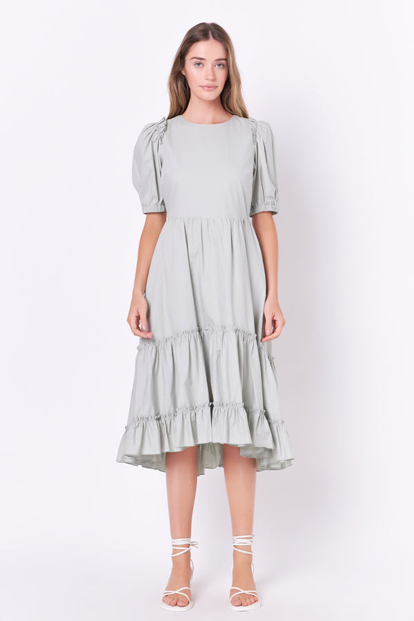 english factory Ruffle Detail Midi Dress GREEN