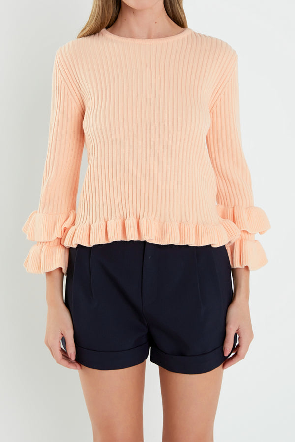 English Factory Ruffle Detail Sweater PINK