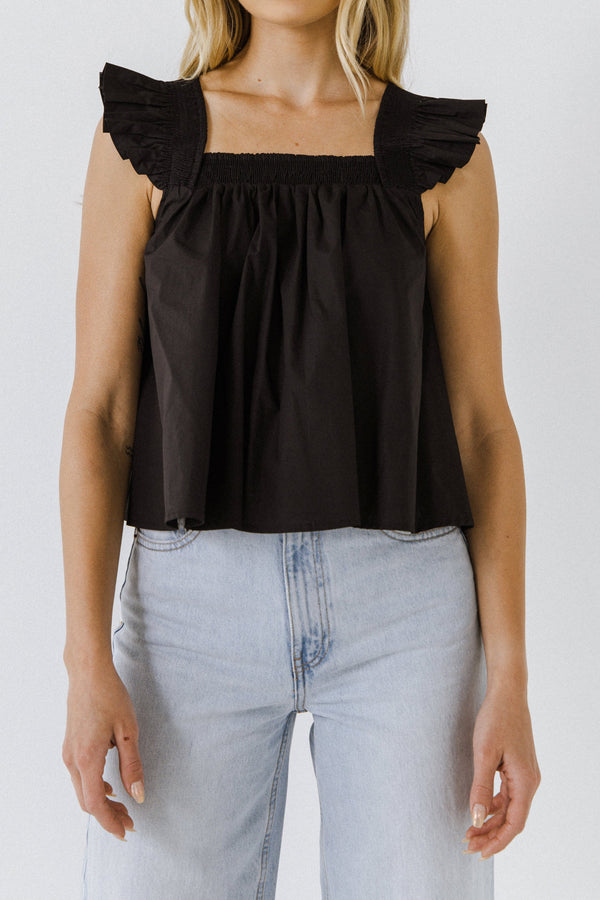 English Factory Ruffle Detail Top BLACK