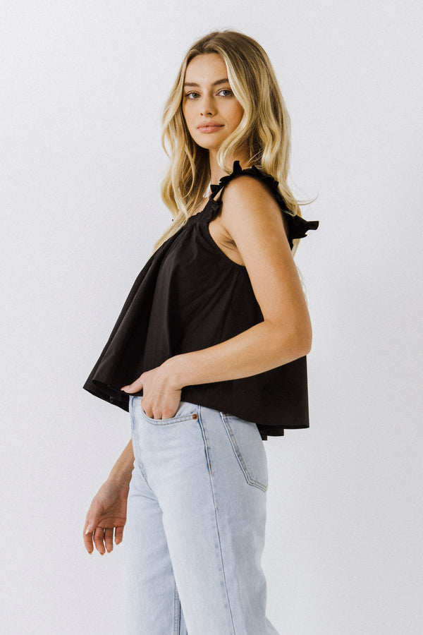 English Factory Ruffle Detail Top BLACK