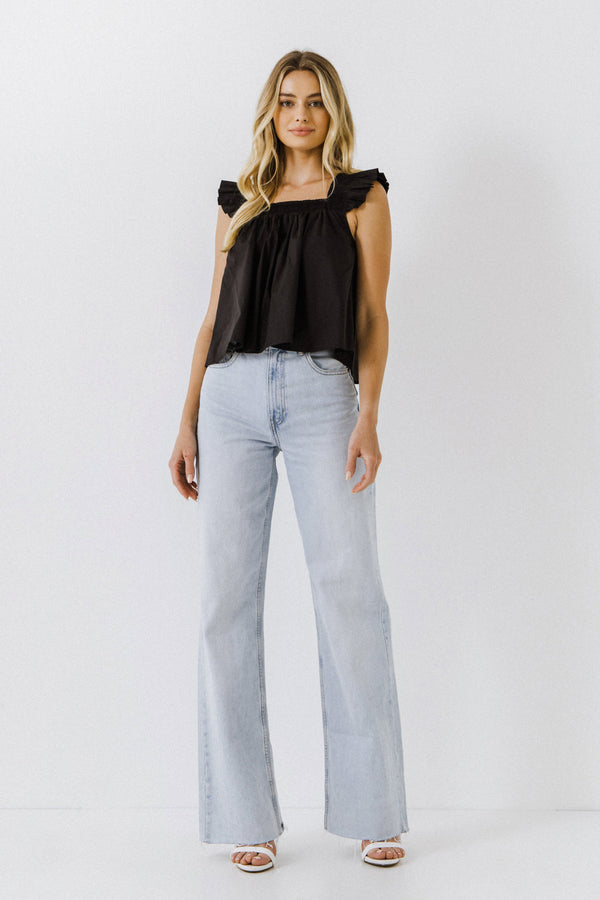english factory Ruffle Detail Top BLACK