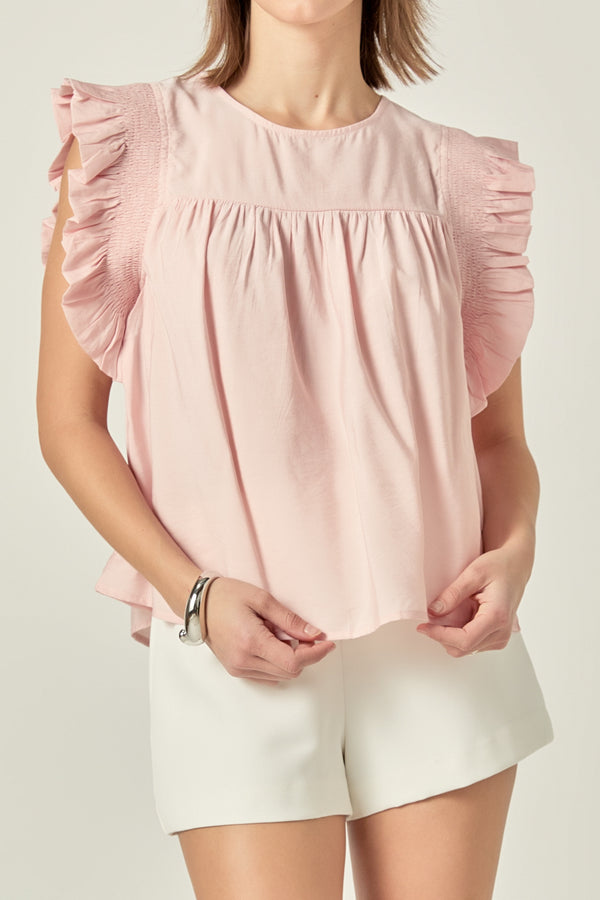 English Factory Ruffle Detail Top DUSTY PINK
