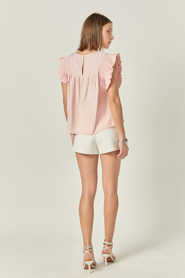English Factory Ruffle Detail Top DUSTY PINK