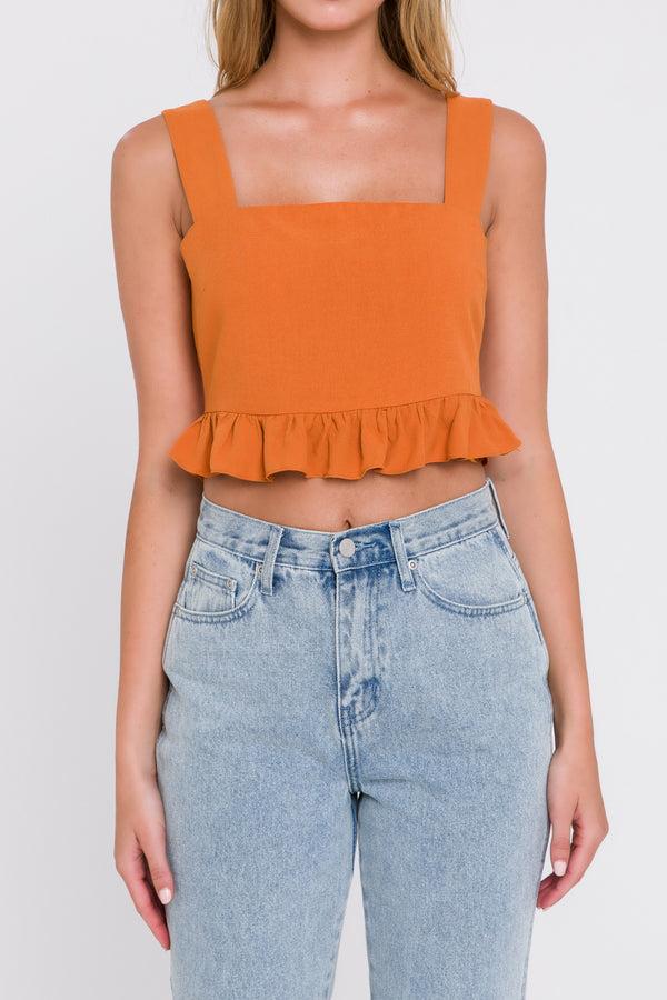 English Factory Ruffle Hem Crop Top ORANGE