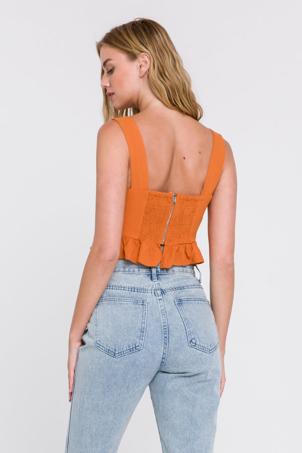 English Factory Ruffle Hem Crop Top ORANGE