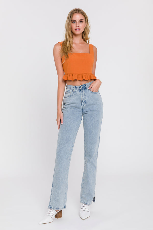 english factory Ruffle Hem Crop Top ORANGE
