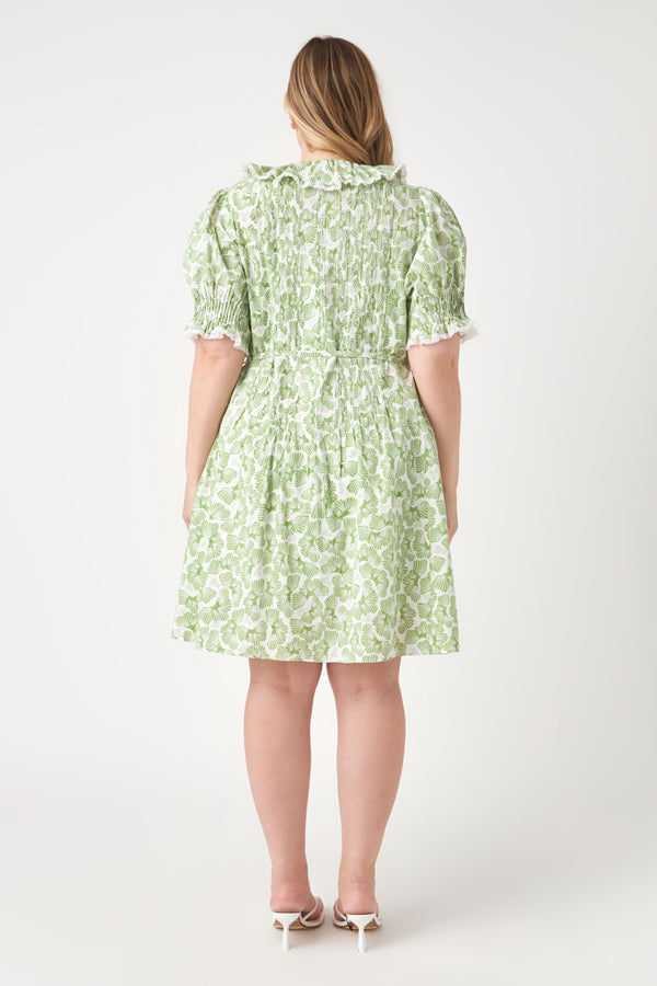 English Factory Ruffle Pintuck Dress WHITE/GREEN