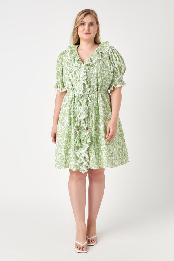english factory Ruffle Pintuck Dress WHITE/GREEN