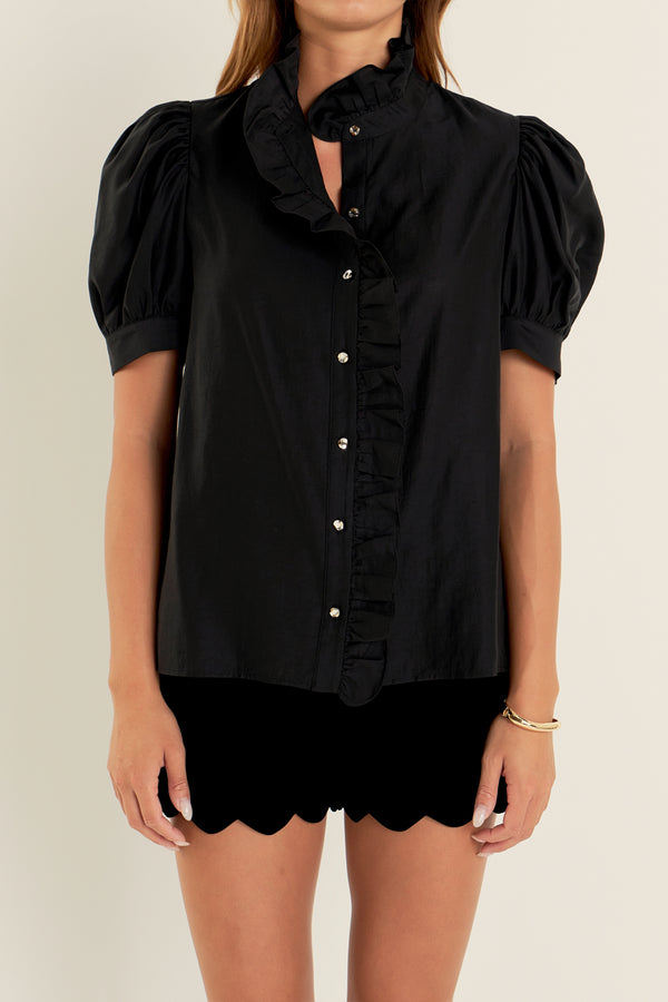 English Factory Ruffle Pointed Blouse BLACK