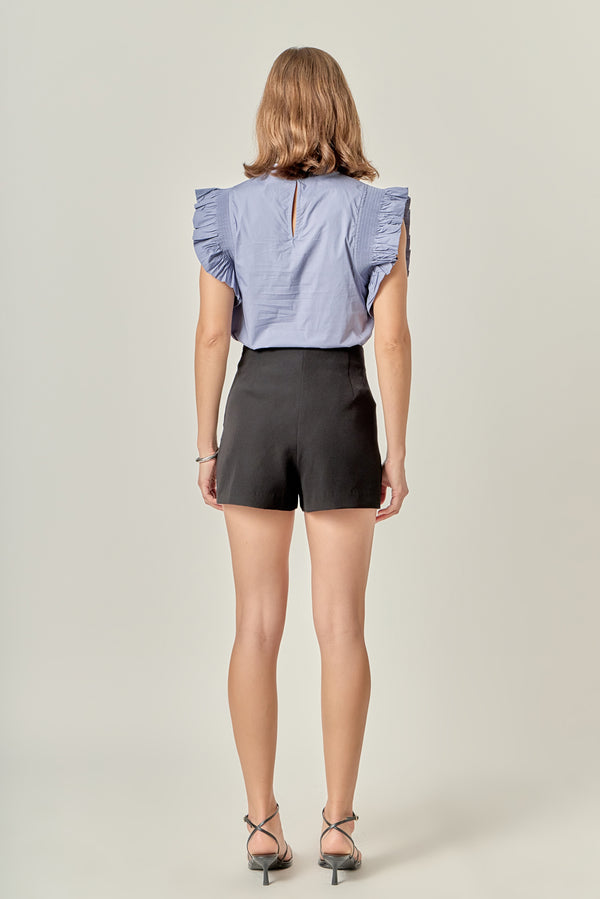 English Factory Ruffle Sleeve Top DUSTY BLUE