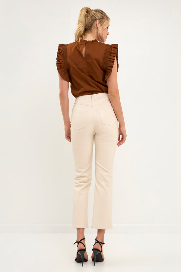 English Factory Ruffle Sleeve Top - Final Sale BROWN