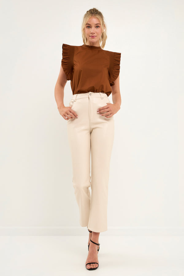 english factory Ruffle Sleeve Top - Final Sale BROWN