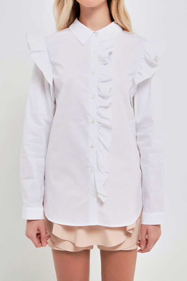 English Factory Ruffled Boxy Shirt WHITE