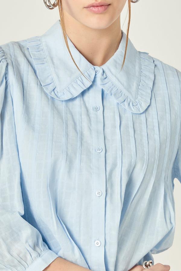 English Factory Ruffled Collar Blouse POWDER BLUE