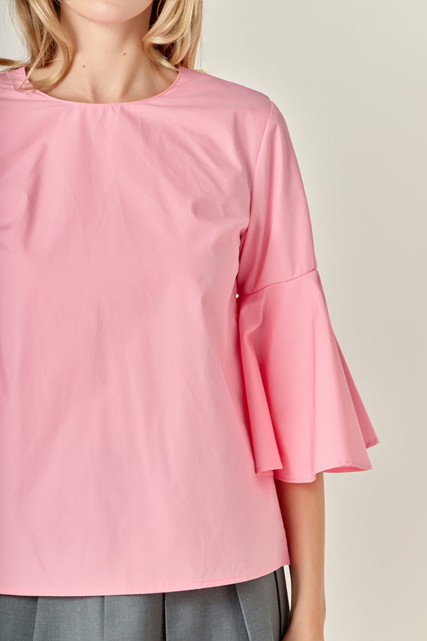 English Factory Ruffled Cotton Blend Top PINK