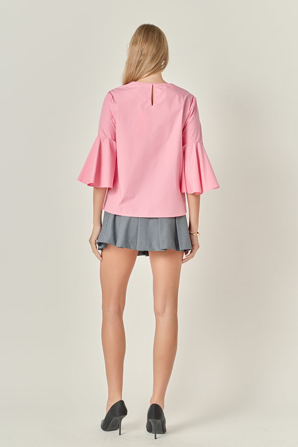 English Factory Ruffled Cotton Blend Top PINK