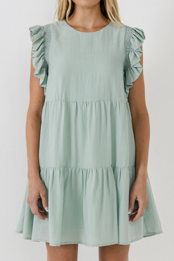 English Factory Ruffled Detail Mini Dress SAGE