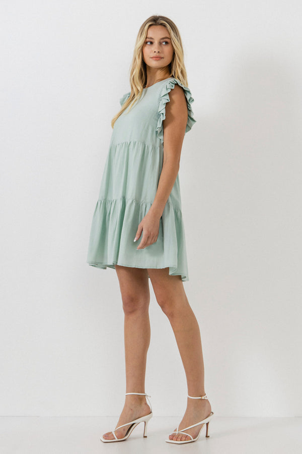 English Factory Ruffled Detail Mini Dress SAGE