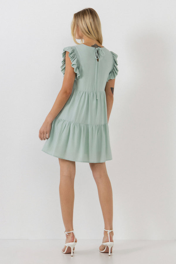 English Factory Ruffled Detail Mini Dress SAGE