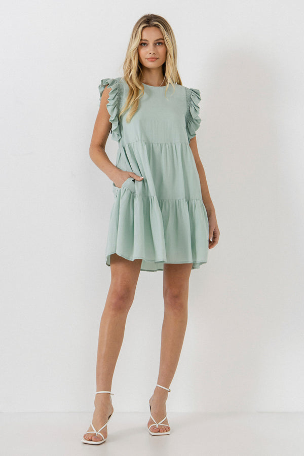 english factory Ruffled Detail Mini Dress SAGE
