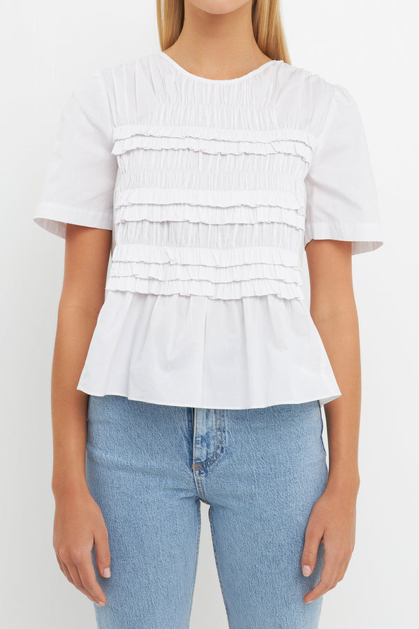 English Factory Ruffled Detail Top WHITE